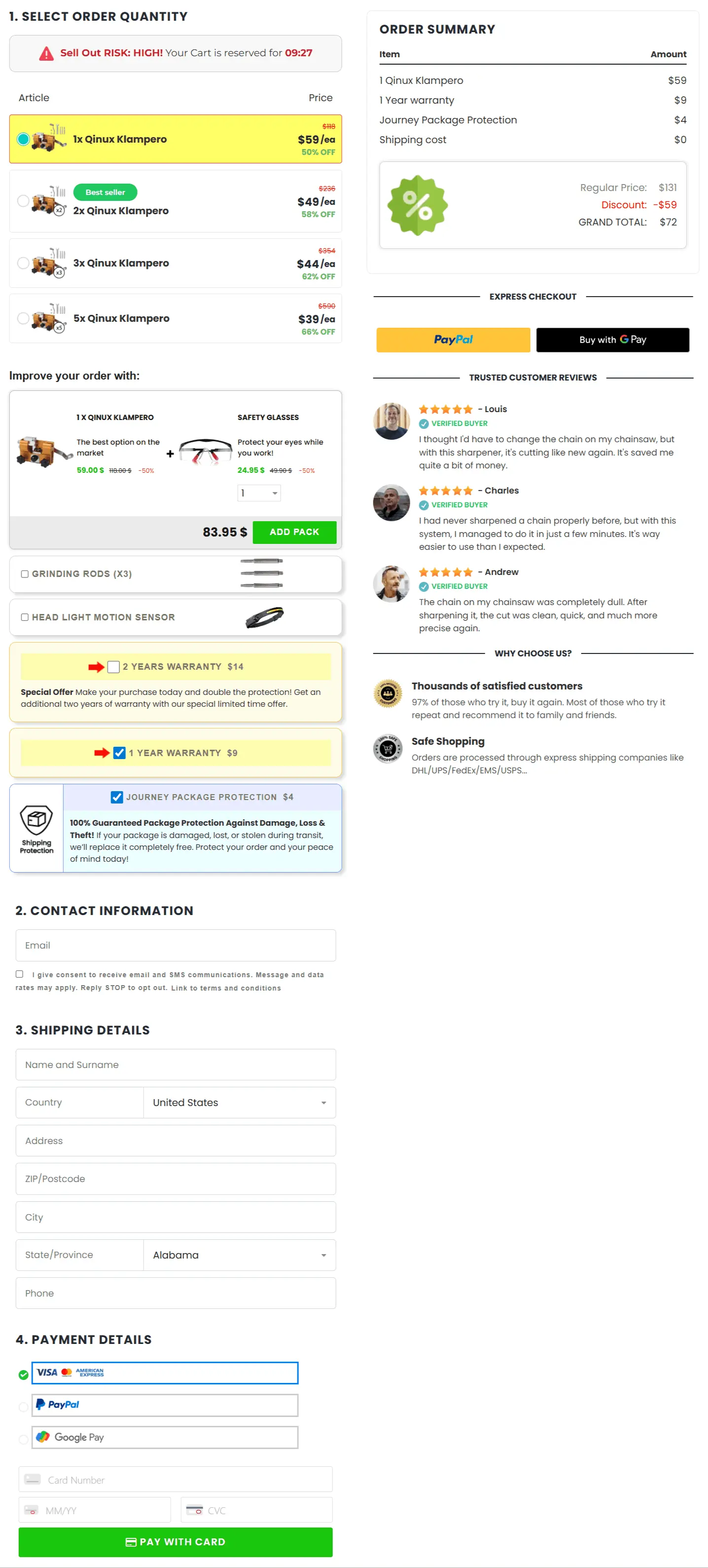 qinux klampero secure checkout page
